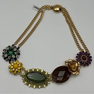 Banana Republic Statement Necklace Multicolor Floral Gem Gold Tone NWT